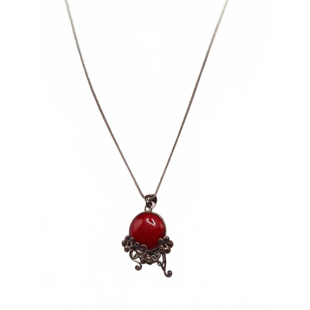 Coral pendant in sterling silver artisan crafted with 24 inch adjustable chain